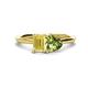 1 - Esther Emerald Shape Lab Created Yellow Sapphire & Heart Shape Peridot 2 Stone Duo Ring 