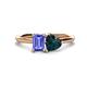 1 - Esther Emerald Shape Tanzanite & Heart Shape London Blue Topaz 2 Stone Duo Ring 