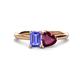 1 - Esther Emerald Shape Tanzanite & Heart Shape Rhodolite Garnet 2 Stone Duo Ring 
