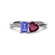 1 - Esther Emerald Shape Tanzanite & Heart Shape Rhodolite Garnet 2 Stone Duo Ring 