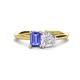 1 - Esther Emerald Shape Tanzanite & Heart Shape White Sapphire 2 Stone Duo Ring 