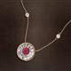 2 - Lillac Iris 0.50 ctw Round Ruby and Baguette Diamond Milgrain Halo Pendant Necklace with Diamond Stations 