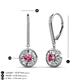 3 - Lillac Iris Round Pink Tourmaline and Baguette Diamond Halo Dangling Earrings 