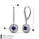 3 - Lillac Iris Round Blue Sapphire and Baguette Diamond Halo Dangling Earrings 