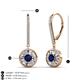 3 - Lillac Iris Round Blue Sapphire and Baguette Diamond Halo Dangling Earrings 