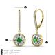 3 - Lillac Iris Round Green Garnet and Baguette Diamond Halo Dangling Earrings 