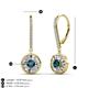 3 - Lillac Iris Round Blue Diamond and Baguette White Diamond Halo Dangling Earrings 