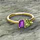 2 - Esther Emerald Shape Amethyst & Heart Shape Peridot 2 Stone Duo Ring 