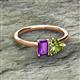 2 - Esther Emerald Shape Amethyst & Heart Shape Peridot 2 Stone Duo Ring 