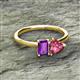 2 - Esther Emerald Shape Amethyst & Heart Shape Pink Tourmaline 2 Stone Duo Ring 