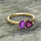 2 - Esther Emerald Shape Amethyst & Heart Shape Rhodolite Garnet 2 Stone Duo Ring 
