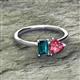 2 - Esther Emerald Shape London Blue Topaz & Heart Shape Pink Tourmaline 2 Stone Duo Ring 