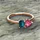 2 - Esther Emerald Shape London Blue Topaz & Heart Shape Pink Tourmaline 2 Stone Duo Ring 