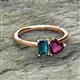 2 - Esther Emerald Shape London Blue Topaz & Heart Shape Rhodolite Garnet 2 Stone Duo Ring 