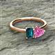 2 - Esther Emerald Shape London Blue Topaz & Heart Shape Pink Sapphire 2 Stone Duo Ring 
