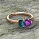 2 - Esther Emerald Shape London Blue Topaz & Heart Shape Amethyst 2 Stone Duo Ring 