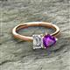 2 - Esther Emerald Shape Forever One Moissanite & Heart Shape Amethyst 2 Stone Duo Ring 