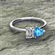 2 - Esther Emerald Shape Forever One Moissanite & Heart Shape Blue Topaz 2 Stone Duo Ring 