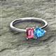 2 - Esther Emerald Shape Pink Tourmaline & Heart Shape Blue Topaz 2 Stone Duo Ring 