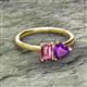 2 - Esther Emerald Shape Pink Tourmaline & Heart Shape Amethyst 2 Stone Duo Ring 