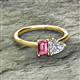 2 - Esther Emerald Shape Pink Tourmaline & Heart Shape Forever Brilliant Moissanite 2 Stone Duo Ring 
