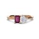 1 - Esther Emerald Shape Rhodolite Garnet & Heart Shape Lab Created White Sapphire 2 Stone Duo Ring 