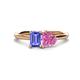 1 - Esther Emerald Shape Tanzanite & Heart Shape Lab Created Pink Sapphire 2 Stone Duo Ring 