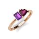 3 - Esther Emerald Shape Amethyst & Heart Shape Rhodolite Garnet 2 Stone Duo Ring 