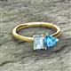 2 - Esther Emerald Shape Aquamarine & Heart Shape Blue Topaz 2 Stone Duo Ring 