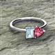 2 - Esther Emerald Shape Aquamarine & Heart Shape Pink Tourmaline 2 Stone Duo Ring 