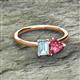 2 - Esther Emerald Shape Aquamarine & Heart Shape Pink Tourmaline 2 Stone Duo Ring 