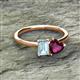 2 - Esther Emerald Shape Aquamarine & Heart Shape Rhodolite Garnet 2 Stone Duo Ring 