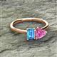 2 - Esther Emerald Shape Blue Topaz & Heart Shape Lab Created Pink Sapphire 2 Stone Duo Ring 