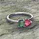 2 - Esther Emerald Shape Lab Created Alexandrite & Heart Shape Pink Tourmaline 2 Stone Duo Ring 