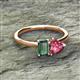 2 - Esther Emerald Shape Lab Created Alexandrite & Heart Shape Pink Tourmaline 2 Stone Duo Ring 