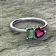 2 - Esther Emerald Shape Lab Created Alexandrite & Heart Shape Rhodolite Garnet 2 Stone Duo Ring 