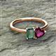 2 - Esther Emerald Shape Lab Created Alexandrite & Heart Shape Rhodolite Garnet 2 Stone Duo Ring 