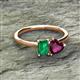 2 - Esther Emerald Shape Lab Created Emerald & Heart Shape Rhodolite Garnet 2 Stone Duo Ring 