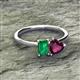 2 - Esther Emerald Shape Lab Created Emerald & Heart Shape Rhodolite Garnet 2 Stone Duo Ring 