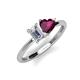 3 - Esther IGI Certified Emerald Shape Lab Grown Diamond & Heart Shape Rhodolite Garnet 2 Stone Duo Ring 