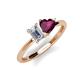 3 - Esther IGI Certified Emerald Shape Lab Grown Diamond & Heart Shape Rhodolite Garnet 2 Stone Duo Ring 