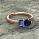 2 - Esther Emerald Shape Iolite & Heart Shape Lab Created Blue Sapphire 2 Stone Duo Ring 
