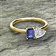 2 - Esther Emerald Shape Iolite & Heart Shape White Sapphire 2 Stone Duo Ring 