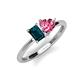3 - Esther Emerald Shape London Blue Topaz & Heart Shape Pink Tourmaline 2 Stone Duo Ring 