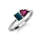 3 - Esther Emerald Shape London Blue Topaz & Heart Shape Rhodolite Garnet 2 Stone Duo Ring 
