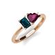 3 - Esther Emerald Shape London Blue Topaz & Heart Shape Rhodolite Garnet 2 Stone Duo Ring 