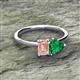 2 - Esther Emerald Shape Morganite & Heart Shape Lab Created Emerald 2 Stone Duo Ring 