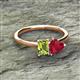 2 - Esther Emerald Shape Peridot & Heart Shape Lab Created Ruby 2 Stone Duo Ring 