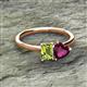 2 - Esther Emerald Shape Peridot & Heart Shape Rhodolite Garnet 2 Stone Duo Ring 