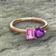 2 - Esther Emerald Shape Pink Sapphire & Heart Shape Amethyst 2 Stone Duo Ring 